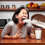 Woman spitting milk out of mouth