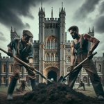 Two men digging a hole at Kensington castle.