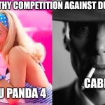 Barbie vs Oppenheimer - Barbenheimer | THE WORTHY COMPETITION AGAINST DUNE: PART 2; CABRINI; KUNG FU PANDA 4 | image tagged in barbie vs oppenheimer - barbenheimer,movie,kung fu panda,dune | made w/ Imgflip meme maker