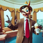 Pinocchio with ice cream cone in the Oval Office