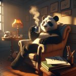 Anthropomorphic Furry Panda Drinking Coffee