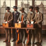 Men insert ballots into a ballot box