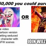 willy Wonka fs | JOIN WILLY WONKA | image tagged in for 50 000 you could purchase | made w/ Imgflip meme maker