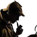 Sherlock Holmes with pipe and magnifying glass