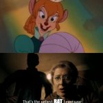 Oh God. looks like if Bugs Bunny,mickey mouse and Fiona had a ugly baby. (character is Bridget from American Tale 1986) | RAT | image tagged in funny,memes,cartoon,movie,cursed image,what the fu- | made w/ Imgflip meme maker