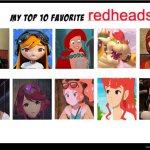 top 10 favorite redheads | image tagged in top 10 favorite redheads,nintendo,anime,ariel,bowser,demon slayer | made w/ Imgflip meme maker