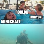 How did Among Us die in only a few years? | ROBLOX; EVERYONE; MINECRAFT; AMONG US | image tagged in swimming pool kids,among us,memes,minecraft,roblox | made w/ Imgflip meme maker