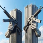The Twin Towers holding a M4A1 Rifle