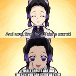 Lol | FEMALE CHESTS ARE LIKE THE SUN, YOU CAN STARE AT THEM LONGER IF YOU WEAR SUNGLASSES | image tagged in demon slayer shinobu taisho secret | made w/ Imgflip meme maker