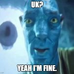 Avatar guy | UK? YEAH I'M FINE. | image tagged in avatar guy | made w/ Imgflip meme maker