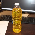 Yellow water bottle on desk