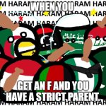 UnU | WHEN YOU; GET AN F AND YOU HAVE A STRICT PARENT. | image tagged in countryballs haram | made w/ Imgflip meme maker