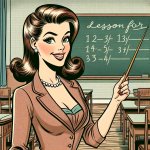 attractive female school teacher in classroom