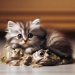 Cute kitten sitting on a poo