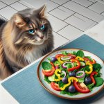 cat angry at salad