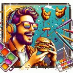 man eats a chicken burger