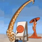 Giraffe painting point of view hat lady