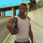 CJ pointing a gun at you