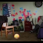 guy panics while a sour patch kid shooting him with a paintball GIF Template