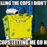 Don't You Squidward Meme | ME TELLING THE COPS I DIDN'T DO IT; THE COPS LETTING ME GO HOME | image tagged in memes,don't you squidward | made w/ Imgflip meme maker
