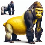 a realistic gorilla with no legs that looks like a lemon