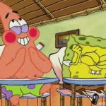 Spongebob and Patrick laughing in class meme