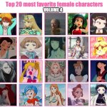top 20 most favorite female characters volume 4 | VOLUME 4 | image tagged in top 20 most favorite female characters,female,disney princesses,nintendo,anime,women | made w/ Imgflip meme maker
