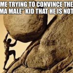 Sifisus 100% run | ME TRYING TO CONVINCE THE “SIGMA MALE” KID THAT HE IS NOT HIM | image tagged in dude carrying a rock to a hill | made w/ Imgflip meme maker
