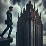 Person in business suit about to walk off a skyscraper meme