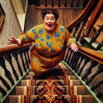 fat woman falling down stairs