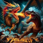 dragon fighting trex