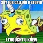 Spoongebob stupid | SRY FOR CALLING U STUPID; I THOUGHT U KNEW | image tagged in triggerpaul | made w/ Imgflip meme maker