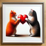 two cats holding a heart
