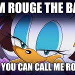 Rouge the Bat Sonic Meme | I’M ROUGE THE BAT; BUT YOU CAN CALL ME ROUGE | image tagged in rouge the bat sonic meme | made w/ Imgflip meme maker