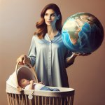 Woman Rocking Cradle While Ruling World