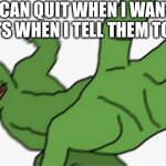 Tf you just say? | “I CAN QUIT WHEN I WANT TO” MF’S WHEN I TELL THEM TO QUIT | image tagged in pepe punch,addiction,vape | made w/ Imgflip meme maker