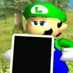 Luigi holding a sign