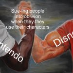 Epic Handshake | Sue-ing people into oblivion when they they use their characters; Disney; Nintendo | image tagged in memes,epic handshake | made w/ Imgflip meme maker