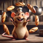 ratatouille looking confused with baguettes spinning around his