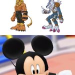 Mickey Mouse loves Myotismon,Stingmon,Leomon and Weregarurumon | THEY'RE 100% AWESOME! | image tagged in mickey mouse | made w/ Imgflip meme maker