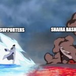 Selos | SHAIRA BASHERS; SHAIRA SUPPORTERS | image tagged in one piece akainu vs aokiji | made w/ Imgflip meme maker