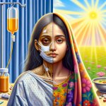 Girl sick on one side and recovered on the other