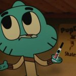 Gumball gags glue | image tagged in gumball closing his mouth | made w/ Imgflip meme maker