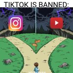 They have to choose a side | 14 YO GIRLS WHEN TIKTOK IS BANNED:; 14 YO WOMAN | image tagged in two castles both dark,tiktok,youtube,instagram | made w/ Imgflip meme maker