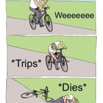 Bike Fall | Weeeeeee; *Trips*; *Dies* | image tagged in memes,bike fall | made w/ Imgflip meme maker