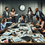 corporate team panicking to meet deadline