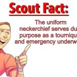 Scout Fact | The uniform neckerchief serves dual purpose as a tourniquet and emergency underwear. | image tagged in scout fact | made w/ Imgflip meme maker