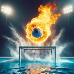 fireball being shot into waterpolo goal