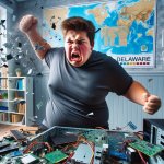 extremely fat white kid breaking computer in Delaware
