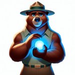 smokey the bear holding a blue light